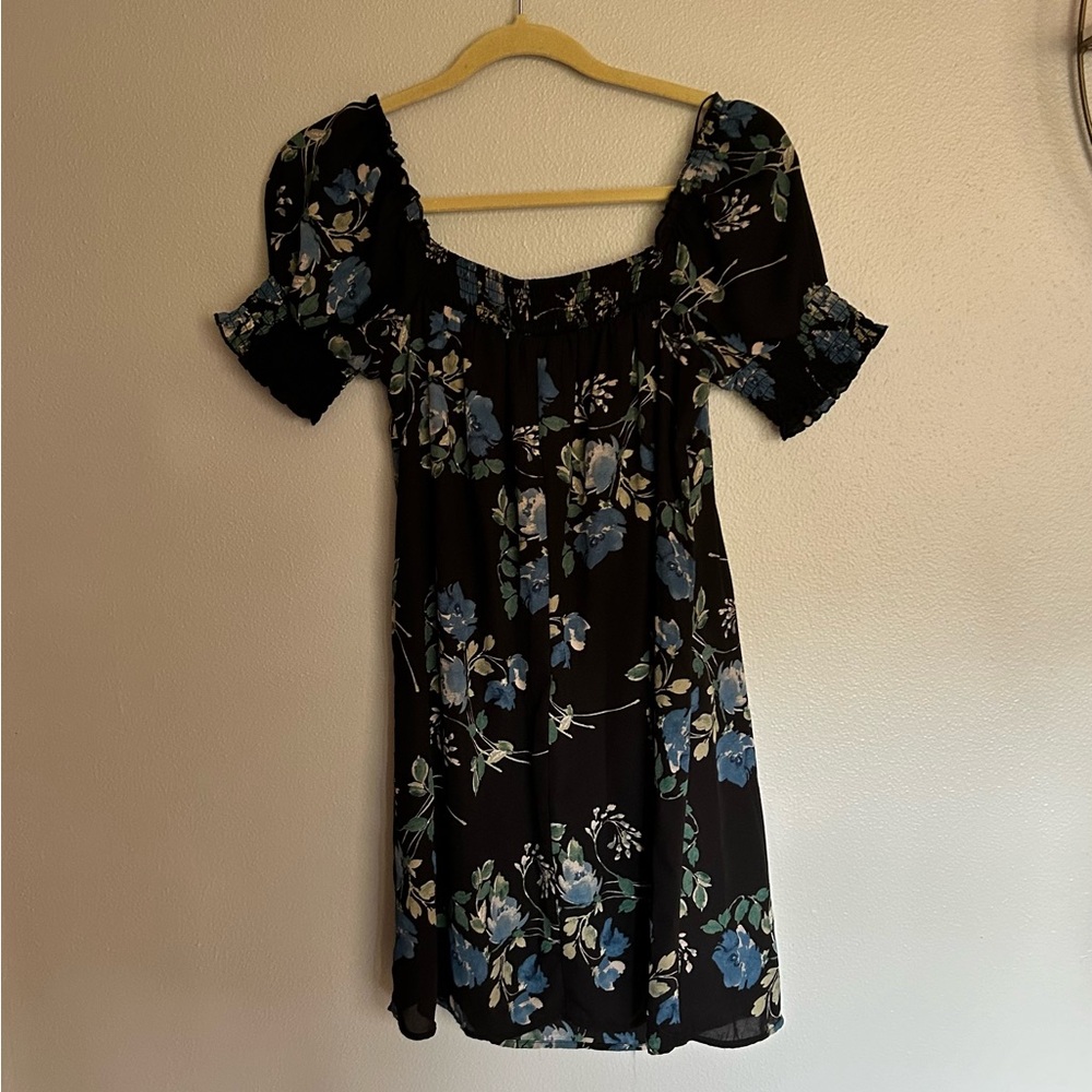 Blue Rain black floral short sleeve dress